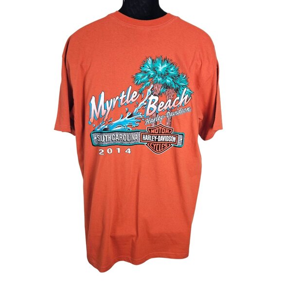 Harley-Davidson Mens Orange Graphic T-Shirt Myrtle Beach South Carolina X-Large - Picture 3 of 8